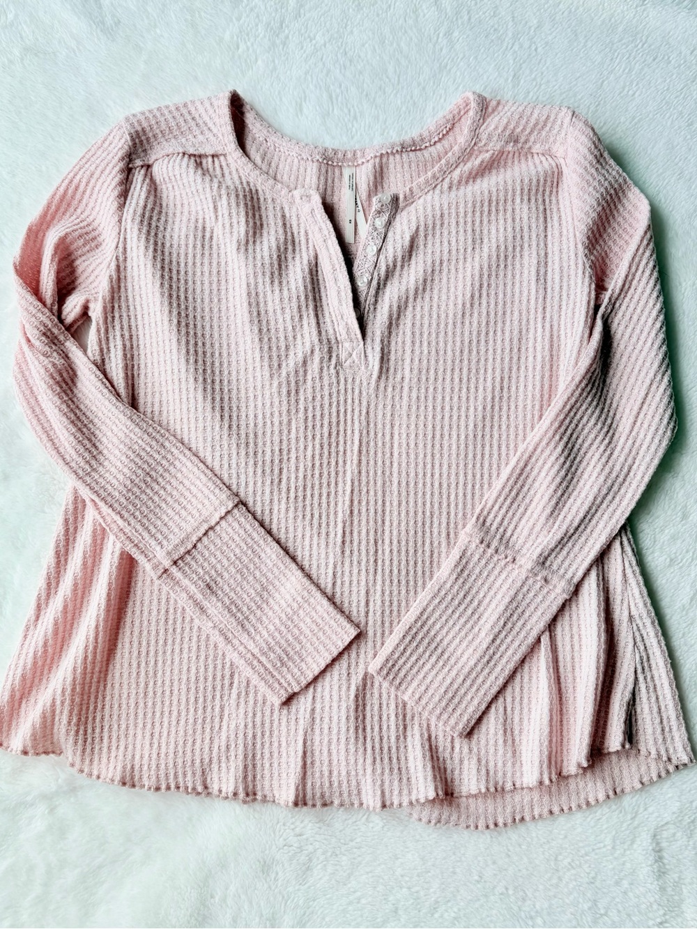 Anthropologie Elisabeth Waffle Henley in Blush Pink